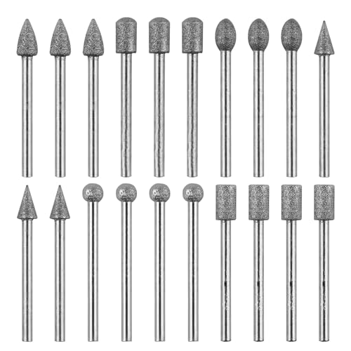 20 Pcs Diamond Grinding Drill Bit for Dremel Carving Bit Set Rotary Burr Sanding Tool Accessories with 1/8 Inch Shank Stone Wood Carving Kit for Stone Glass Ceramics Grinding Polish Engravin Sharpener