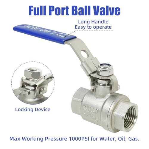 YADIAN 4 Pack 1/2'' Stainless Steel 304 Ball Valves, NPT Female Full Port Ball Valve Heavy Duty Shut Off Valve 1/2 inch for Water, Oil, and Gas with Locking Device, NPT Female, 1000 WOG by YADIAN - Used condition - Image 3