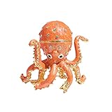 Octopus Hinged Trinket Box Bejeweled Hand-Painted Ring Holder Animal Collectible Figurine Decoration Ring Storage Box (Orange Octopus Jewelry Box)