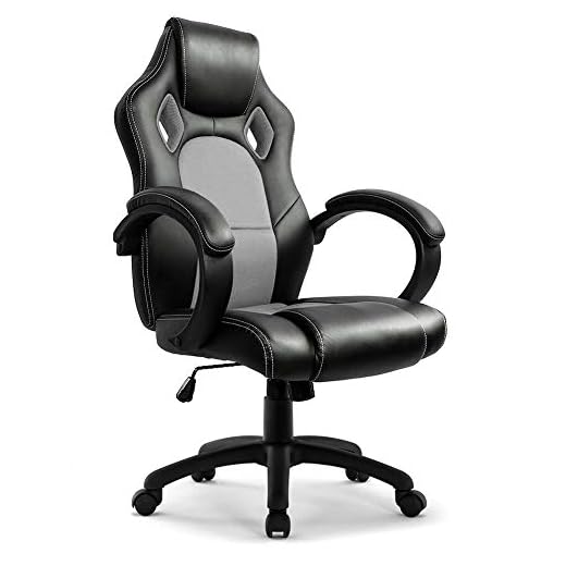 Racing Chaise Moderne Confortable Ergonomique De Bureau En Similicuir PU Haute Dossier Siège Baquet Fauteuil Sport Gaming Pivotant Pour Gamer Joueur Ordinateur, Gris