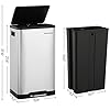 SONGMICS Trash Can, 12-Gallon Pedal Garbage Can, Stainless Steel Step Bin, Plastic Inner Bucket and Lid, Soft Closure, Fingerprint Proof, for Kitchen, Living Room, Silver ULTB007E01