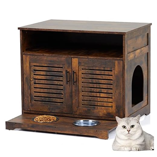 2-Layers Cat Litter Cabinet, Litter Box Furniture Hidden with Divider & 3 Areas, for Living Room, Bedroom, Rustic Brown, Middle