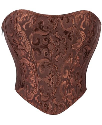 Alivila.Y Fashion Womens Strapless Sexy Overbust Corset Boned Bodyshaper Bustier Crop Tops 696-Coffee-M