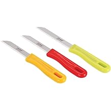 Rena Germany 3-Piece Kitchen Knife Set, Magnetic Stainless Steel Blade with Polypropylene Plastic Handle, Yellow Red Green Multi Color