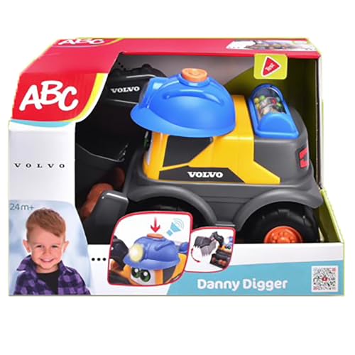 Dickie Toys ABC - Bagger-Fahrzeug Danny Digger (25 cm) für Kinder ab 2 Jahre - motorisiertes Volvo Baustellenfahrzeug mit beweglichem Baggerarm, Spielzeug-Funktionen, Licht & Sound