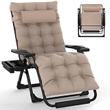 Slendor Oversized Zero Gravity Chairs XL, Zero Gravity Lounge Chair, 29inch Large Anti Gravity Chair, Folding Reclining Chair w/Aluminum Alloy Lock, Pillow, Cup Holder, Support 440lbs, Beige