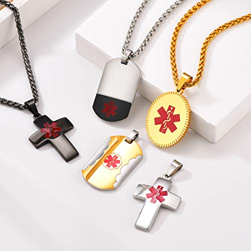 Colar U7 Free Engrave Medical Alert ID feminino, masculino, joia personalizada de identificação de e