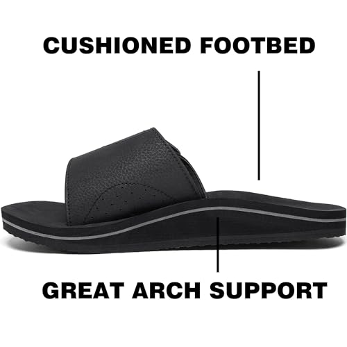 Men's Wide Slide Ergonomic Sandals Fully Adjustable Strap & Comfort Fit Orthotic Arch Support Athletic Sandals with Soft Cushion Footbed Black 92