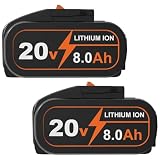 2×Powayup Ricambio per 8,0 Ah 20V Worx Batterie Compatibile con WA3520 WA3551 WA3644 WA3601 WA3525 WA3575 WA3578 WA3553 WA3551.1 WA3553.2 WA3572 WX372.1 WG629E indicatore di carica a LED integrato