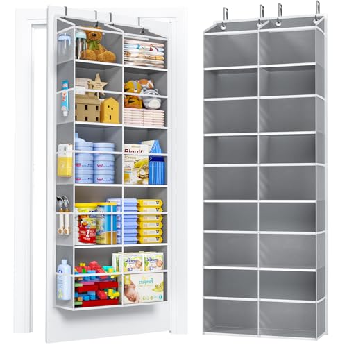 PureSpace 5-Tier Over The Door Organizer with 10 Side Mesh Pockets & Clear Windows, 80 lbs Weight Capacity Hanging Storage for Bathroom, Bedroom, Nursery, Kitchen, Organize Shoes, Diapers(Clear Grey)