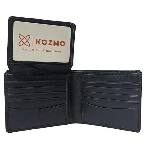 Portefeuille en cuir véritable Kozmo élégant et fin à double volet pour homme