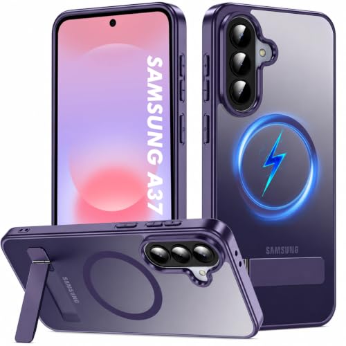 Image of Elzzi MagSafe Compatible Case for Samsung A37 Translucent Matte Bottom Kickstand Shockproof Slim Anti-Fingerprint Magnetic Hybrid Protective Cover (Deep)