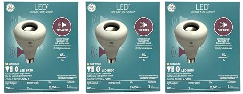 GE (case of 3) Lighting LED+ Speaker Indoor Floodlight Bulb Soft White Bluetooth Speaker No App or Wi-Fi Required Remote Included BR30 Indoor Floodlight Bulb (1 Pack)