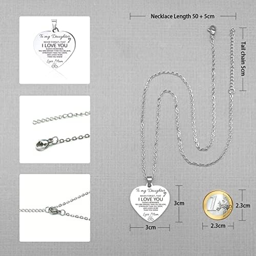 HAYOUWAY Daughter Necklace Gift with Message from Mum Dad, Granddaughter Necklace Love Heart Pendant Necklace Inspirational Mother Daughter Necklace Gift for Teen Girls Women for Birthday Christmas
