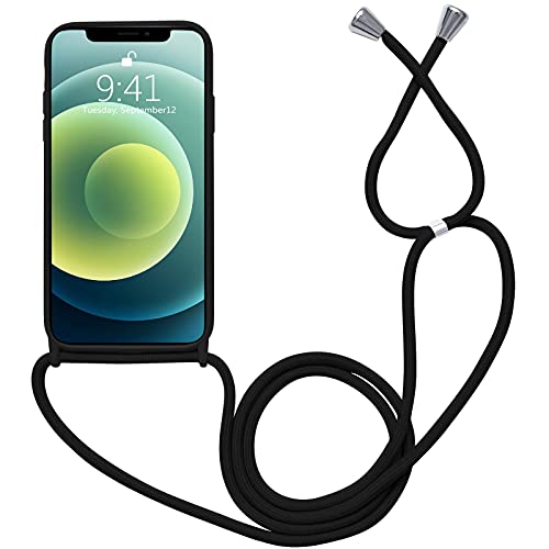 Idocolors Crossbody Lanyard Phone Case For Iphone Xr,Cute Phone Cases With Microfiber Linin+Soft Tpu Bumper Shockproof Protective Skeleton Cover With Adjustable Nylon Neck Strap(Black #TOP3