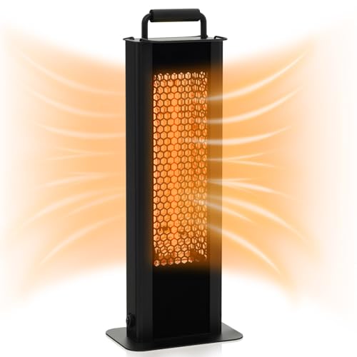 COSTWAY 1200W Patio Heater, Outdoor Portable Electric Warmer with Double-Sided Heating, Tip-over and Overheat Protection, Freestanding Aluminum Heater for Garden Garage Bedroom, IP65 Waterproof