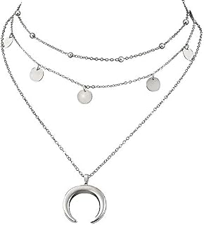 Wowanoo Layered Chain Choker Necklace Moon Rhinestone Pendant Chain Jewelry for Girls Women
