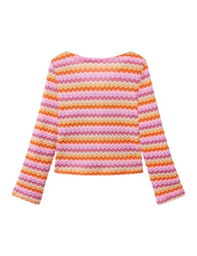 ZAFUL Swimsuit Coverup Shirt for Women Crochet Cardigan Bathing Suit Cover Up Long Sleeve Cover Ups Top Zigzag Orange M — view 5