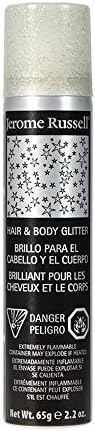 Jerome Russell Temporary Hair and Body Glitter Color Spray, Travel Spray, Lightweight, Adds Sparkly Shimmery Glow, Perfect to use On Hair, Skin, or Clothing, 2.2 oz - SILVER x 1 Pack