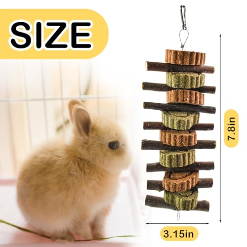 Image of Rabbit Chew Toy,Bunny Chew Toys for Teeth Grinding,Natural Apple Branch Teething Sticks with Hay Grass Cake Improve Dental Health Bunny Hanging Chew Toys for Rabbits,Chinchillas,Hamster (4 Pcs)