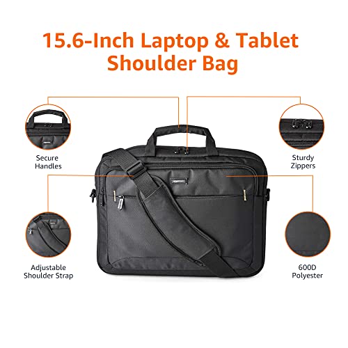 Image of Amazon Basics Laptop Carrying Case with Shoulder Strap, 15.6-inch, Black, Large Capacity Office Work Bag, 10-Pack