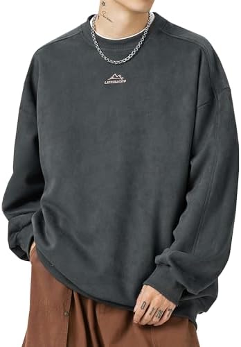 （11:00時点） [Fasshonrida] トレーナー メンズ スエード 長袖tシャツ 秋服 スウェット プルオーバー 速乾 ストレッチ トップス 人気 とれーなー オシャレ ワンポイント 刺繍ロゴ フードなし パーカー かっこいい スエット ゆったり sweatshirt カジュアル 服 秋 冬 春 gray M