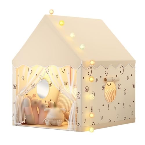 Benebomo Tienda de campaña Infantil,Casitas Infantiles Tela,Castillo de Princesa para niños y niñas,Casita Infantil de Interior para Jugar, Dormir y Descansar,Beige