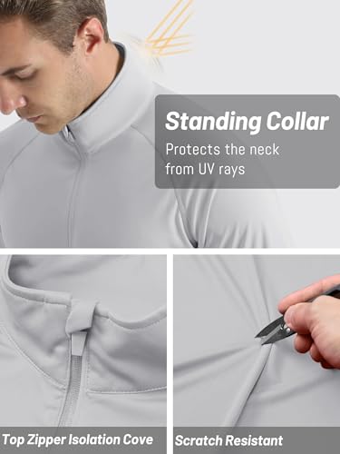 Men’s UPF 50+ Sun Protection Rash Guard 1/4 Pullover Zip Up Fishing Running T-Shirts3