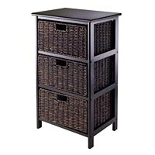 Contemporary Home Living 28.50” Black Storage Rack with Three Foldable Baskets