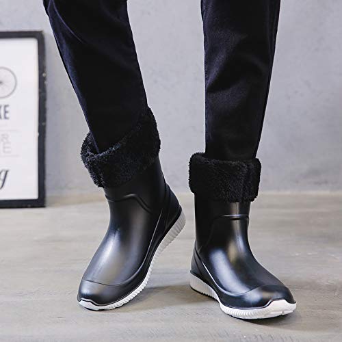 Image of ANUFER Men's Mid-Calf Snow Rain Boots Outdoor Waterproof Gardening Farm Boots with Removable Fluff Lining