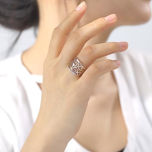 TEAMER Hollow Flower Ring Stainless Steel Triskele Triskelion Boho Adjustable Open Finger Ring Fashion Jewelry Wedding Ring for Women2