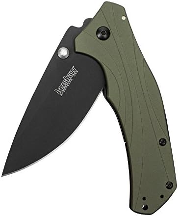 Kershaw Knockout Olive/Black Pocket Knife, 3.25 inch Cerakote 14C28N Steel Blade, Anodized Aluminum Handle, SpeedSafe Opening, Sub-Frame Lock and Deep-Carry Pocketclip, 1870OLBLK