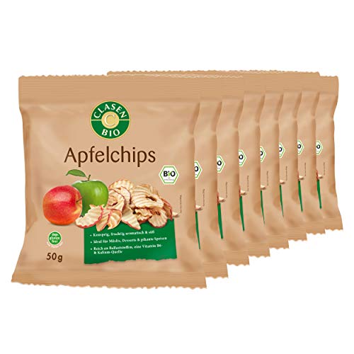 8x CLASEN BIO knusprige Apfelchips, als idealer Snack, vegan, glutenfrei und ungezuckert - 50 g Cover