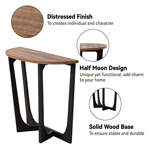 Lonyke Rustic Wooden Console Table, Half-Moon Entryway Table, Semicircle Narrow Side Table, Sofa Table For Living Room And Corridor, Foyer Table, Half Round Hallway Table, Vintage Brown #TOP3
