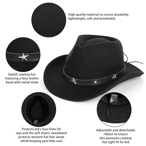 Kid Western Cowboy Hat Felt Cowgirl Fedora Hat with Buckle Belt for Boys Girls 4-8 Years4
