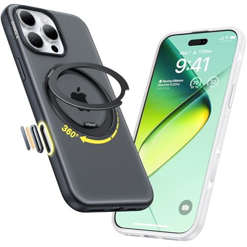 TORRAS 360 Magnetic Stand for iPhone 16 Pro Max Case with Stand, Fit for MagSafe, Camera Control Button, Mil-Grade Protection, Slim, Translucent Obsidian Black 6.9", Ostand O3Fitness Series