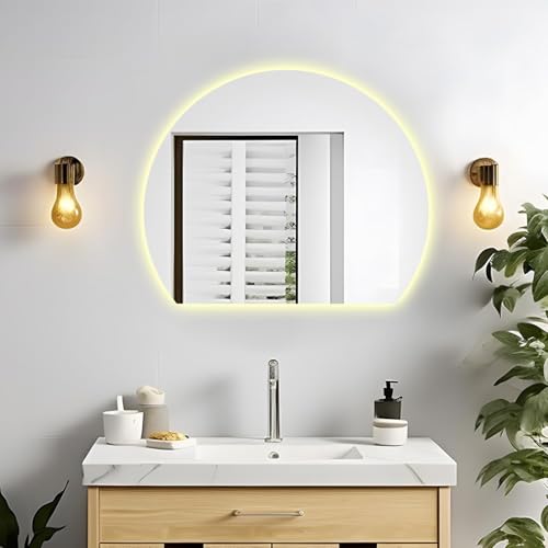 Aenmezen Espejo Decorativo Montado en la Pared para Entrada/Pasillo, Iluminación LED 3 Color Regulable, Semicircular Espejo de Baño, Control Tactil Antivaho(Undercut,70 * 60cm)