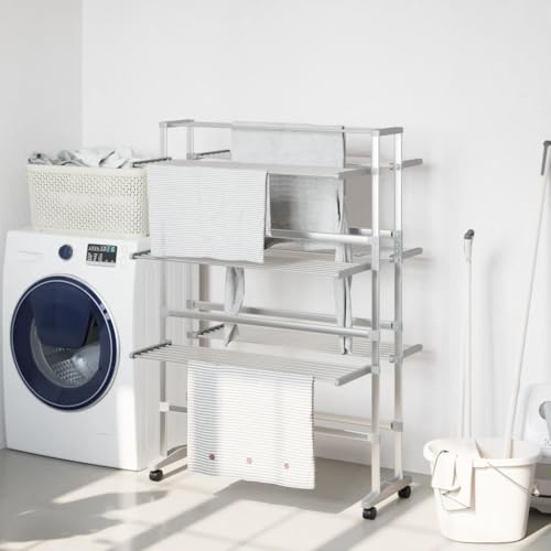 NQJIBUE Laundry Drying Rack with Wheels 89x64x129 cm Aluminium
