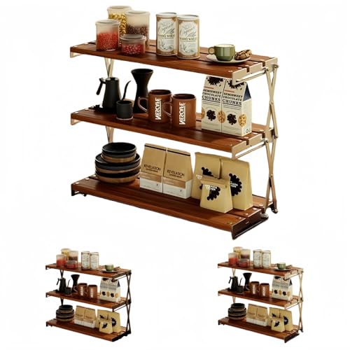 ShineLuxeキャンプ 折り畳み アウトドア卓上 木製 収納棚 棚板 フォールディング コンパクト 組立不要 小物置き棚 インテリア 装飾シルバー (シルバーアップグレード版 - 3層、長さ50cm)