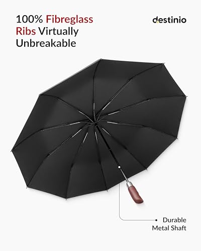 Image of Destinio Umbrella for Man - Large Size, Fully Automatic, Windproof Fibreglass Ribs, UPF 50+ Sun Protection, Premium 210T Pongee, Foldable Travel Umbrella for Rain for Men and Women - 3 fold Compact Easy to Carry (Auto open auto close)