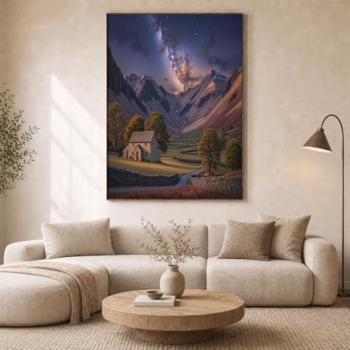 Tableau decoration murale style de guérison, toile haut de gamme paysage de montagne