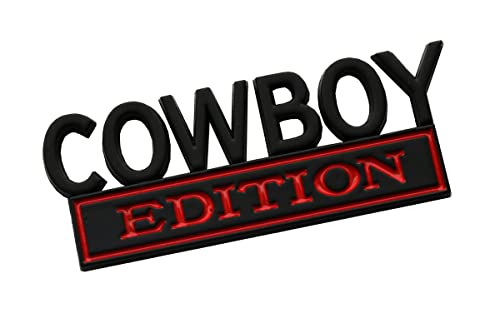 Image of 2Pcs Cowboy Edition Emblems 3D Badge Sticker Decal Compatible with Vehicle, Car, Truck, SUV, Door Decoration (Black /Red)