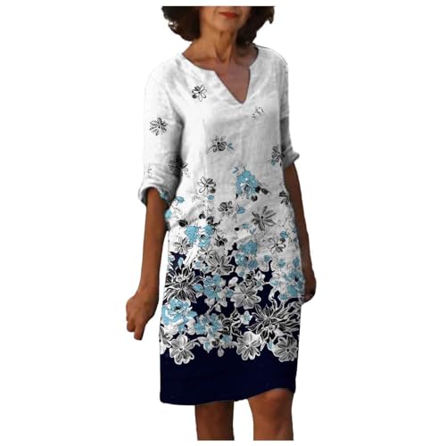 Robe en lin pour femme mi-longue et décontractée à col en V