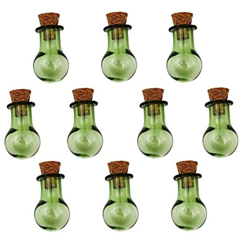 10 Pieces Mini Colored Glass Bottle Cute Jars Vials with cork Wish cork Bottle glass vial pendant (Green ball) Cover