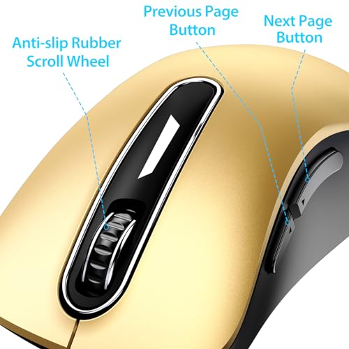 Image of memzuoix 2.4G Wireless Mouse, 1400 DPI Mobile Optical Cordless Mouse with USB Receiver, Portable Computer Mice Wireless Mice for Laptop, PC, Desktop, MacBook, 5 Buttons (Gold)