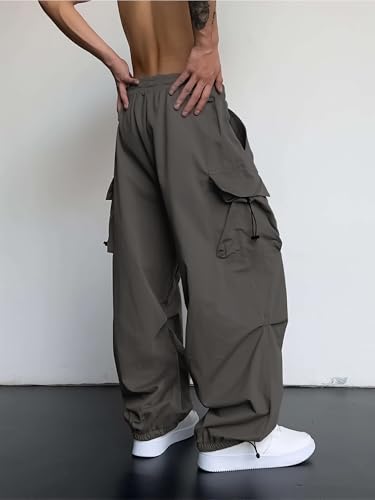Image of Maniac Mens Solid Side Pockets Mink Nylon Fabric Baggy fit Cargo Pant for Men