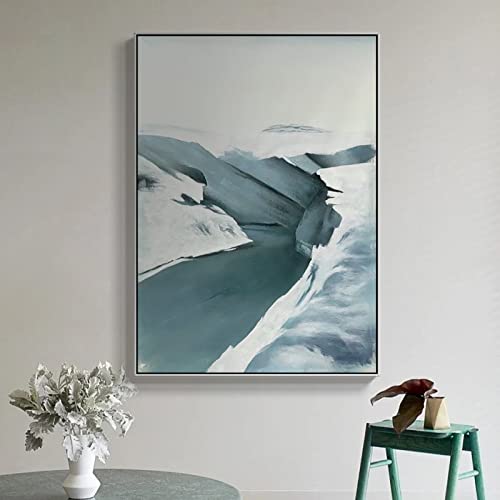 Peinture abstraite salon moderne grand format bleu gris fait main