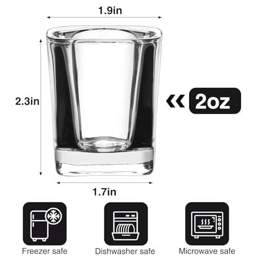 Ruckae 12 Pack 2 oz Shot Glasses Set Clear Shot Glasses Bulk with Heavy Base Bar Square Glass Shot Cups for Vodka Tequila Whiskey Liquor