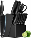 XANAPON Knife Set, 14 Pieces Kitchen Knife Set, High Carbon German Stainless Steel, Dishwasher Safe Cutlery with Built-in Knife Sharpener, Black