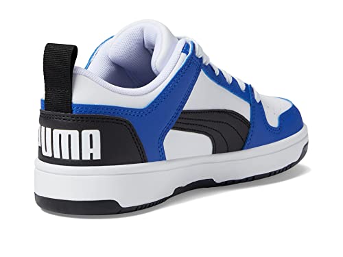 PUMA Puma Unisex-Child, Rebound Layup Lo, Puma White-Puma Black-Royal Sapphire, Big Kid, 7